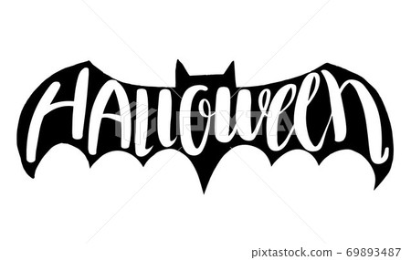 Halloween lettering on silhouette bat . 69893487