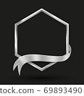 Hexagon banner with silver ribbon. . 69893490