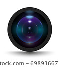 Vector illustration of colorful camera lens on white background. Icon for camera lens.  69893667