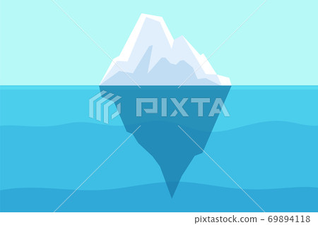 Iceberg floating in ocean. Arctic water, sea underwater with berg and freezing light. Polar or antarctica melting mountain vector landscape 69894118