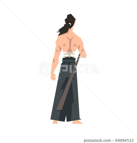 Brave Japanese Warrior Man with Katana and Hakama Vector Illustration Brave Japanese Warrior Man with Katana and Hakama Vector Illustration 69894522