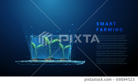 Abstract laptop with green plants. Smart farming concept 69894523