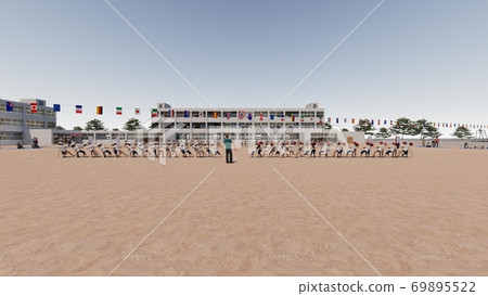 School athletic meet tug of war, audience, building, illustration 45 69895522