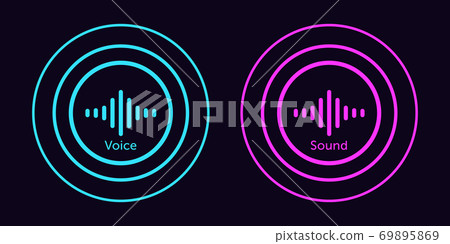 Sound wave icon for voice recognition in virtual assistant. Abstract audio wave, voice command control, round waveform 69895869