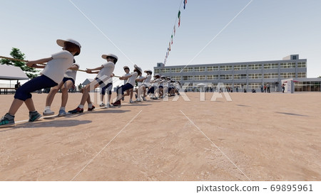 School athletic meet tug of war, audience, building, illustration 11 69895961