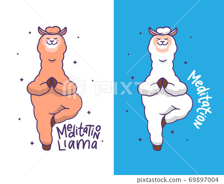 The llamas alpacas are in meditation. Cartoonish animals 69897004