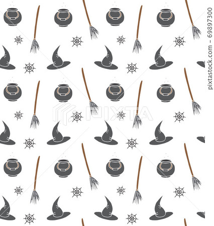 Vector seamless pattern of witch hat bowl broom 69897300