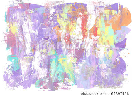 在與調色刀的畫紙畫的紫色,黃色,橙色,紅色,綠色和白色丙烯酸漆的一個抽象例證。 在與調色刀的畫紙畫的紫色,黃色,橙色,紅色,綠色和白色丙烯酸漆的一個抽象例證。 69897498