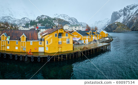 Nusfjord fishing village in Norway 69897534