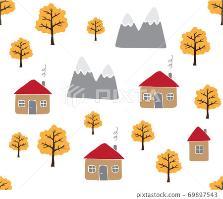 Vector seamless pattern of country house and tree Vector seamless pattern of country house and tree 69897543