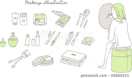Illustration set of women to make up and makeup tools Illustration set of women to make up and makeup tools 69898503