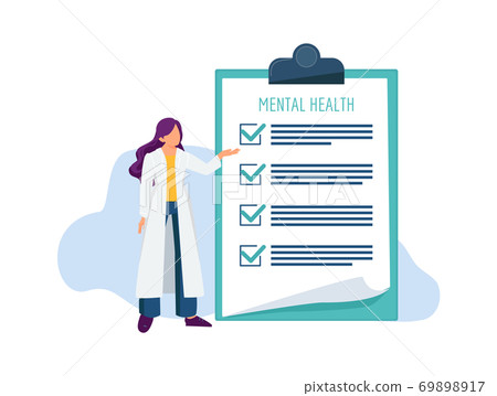 Psychotherapist with check list. Mental health examination, doctor and treatment document vector illustration Psychotherapist with check list. Mental health examination, doctor and treatment document vector illustration 69898917