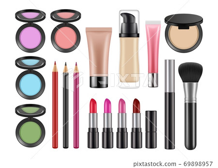 Realistic decorative cosmetics. Lipstick, blush concealer pencils isolated vector set Realistic decorative cosmetics. Lipstick, blush concealer pencils isolated vector set 69898957