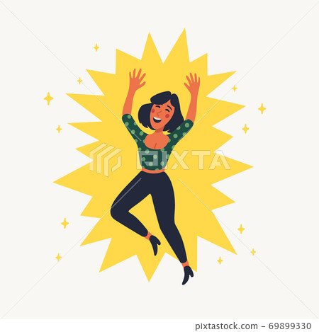 Extrovert. Extraversion and introversion concept - a young happy woman in the spotlight 69899330