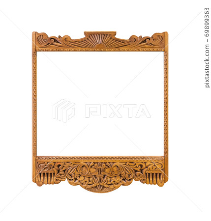 Old wooden photo frame with abstract Russian ornament 69899363