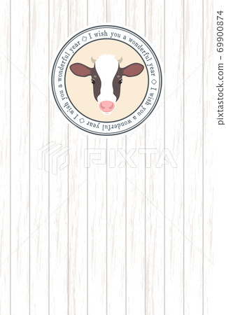 New Year 2021 Ox year white wood background and cow New Year's card [no letters] 69900874