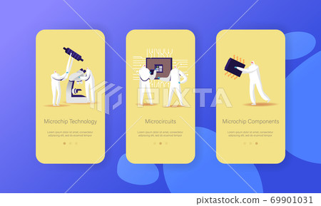Microchip Technology Manufacture, Mobile App Page Onboard Screen Template. Tiny Characters Micro Set Up Circuit Chip Microchip Technology Manufacture, Mobile App Page Onboard Screen Template. Tiny Characters Micro Set Up Circuit Chip 69901031