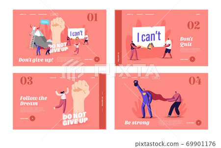 Motivation, Aspiration Landing Page Template Set. Tiny Characters Overcome Obstacles, Climbing on Rock, Goal Achievement Motivation, Aspiration Landing Page Template Set. Tiny Characters Overcome Obstacles, Climbing on Rock, Goal Achievement 69901176