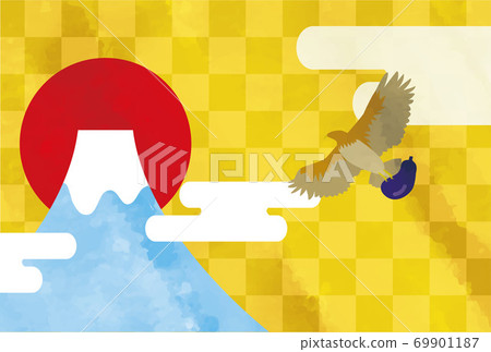1 Fuji 2 Taka 3 eggplant New Year's card material illustration 1 Fuji 2 Taka 3 eggplant New Year's card material illustration 69901187
