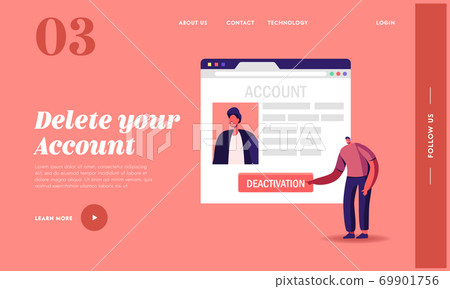 Deleting Online Information Internet Landing Page Template Male Character Push Deactivation Button Delete Social Account 69901756