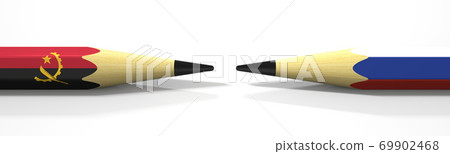Flags of Angola and Russia on the pencils, 3d rendering 69902468