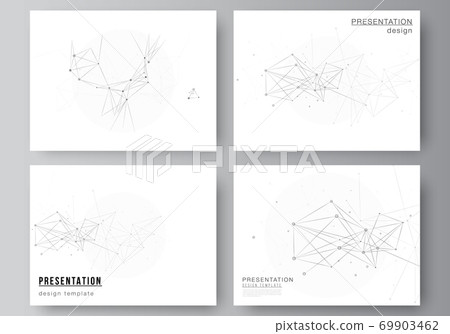 Vector layout of presentation slides design business templates, template for presentation brochure, brochure cover, report. Gray technology background with connecting lines and dots. Network concept. 69903462