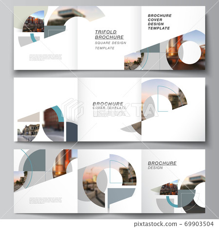 Vector layout of square covers design templates for trifold brochure, flyer, cover design, book, brochure cover. Background with abstract circle round banners. Corporate business concept template. 69903504