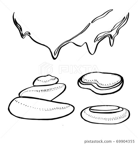 Sea stones. Set of graphic gray beige stones isolated on white background. SPA concept. Can be used as background for web pages wedding invitations, greeting cards, postcards, patterns, prints 69904355