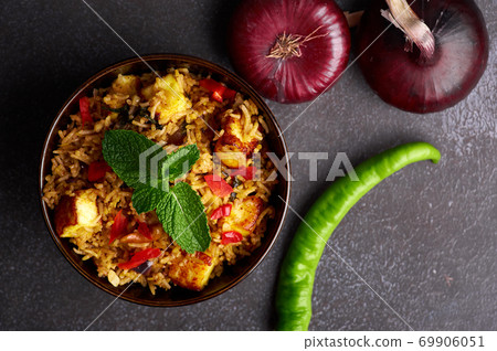 vegetarian paneer biryani at black background 69906051