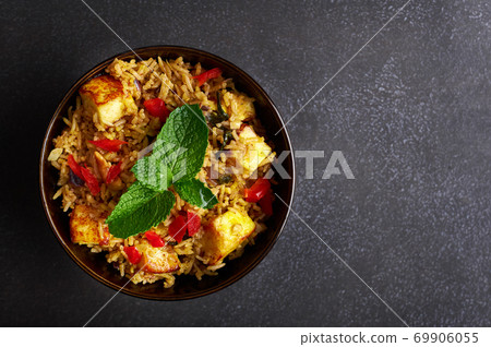 vegetarian paneer biryani at black background 69906055