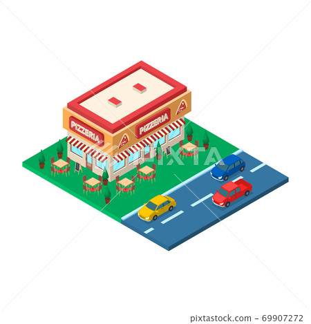 Pizzeria Building Concept 3d Isometric View. Vector 69907272