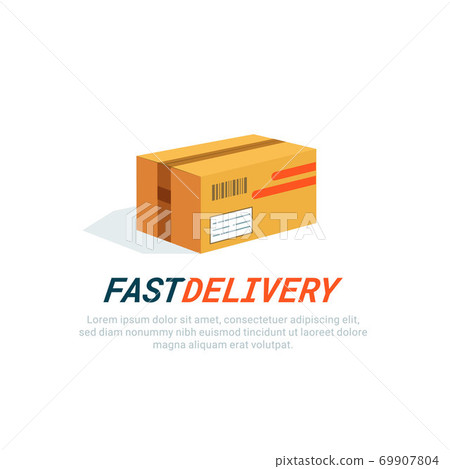 Parcel icon. Delivery box, cardboard flat style colored icon on white background. Post services, delivery. Parcel icon. Delivery box, cardboard flat style colored icon on white background. Post services, delivery. 69907804