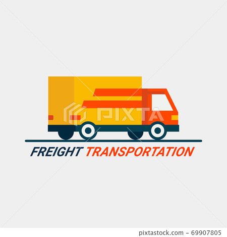 Freight transportation concept. Cargo Logistic service. Flat style Truck icon on light background. Fast Shipping by car or truck. Express delivery. Freight transportation concept. Cargo Logistic service. Flat style Truck icon on light background. Fast Shipping by car or truck. Express delivery. 69907805
