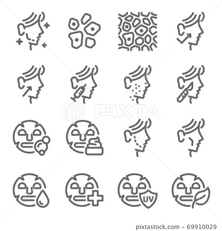 Face surgery icon illustration vector set. Contains such icon as Facial mask, Surgery, Beauty Cosmetic, Moisturizer, and more. Expanded Stroke Face surgery icon illustration vector set. Contains such icon as Facial mask, Surgery, Beauty Cosmetic, Moisturizer, and more. Expanded Stroke 69910029