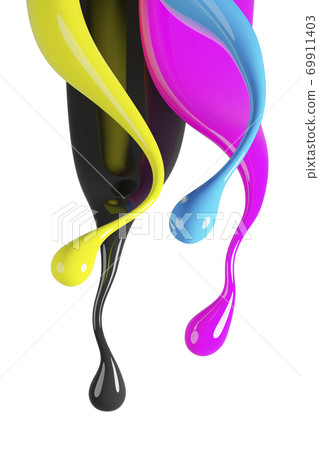 CMYK color splash isolated on white background 3d render 69911403