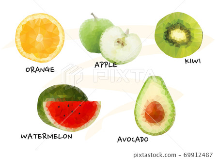 Polygonal fruits vector collection. Geometric style colorful set. 69912487