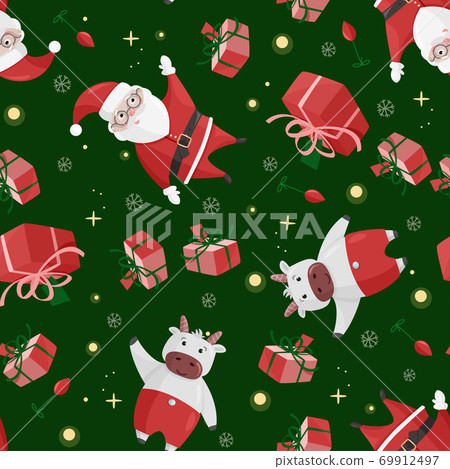 Cute Santa Claus seamless pattern. Colorful Christmas background. Cute Santa Claus seamless pattern. Colorful Christmas background. 69912497