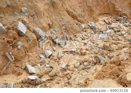 Erosion at ground and slopes is caused by rainfall. The soil structure is weak and there is a landslide. Safety measure has been taken in some area. Erosion at ground and slopes is caused by rainfall. The soil structure is weak and there is a landslide. Safety measure has been taken in some area. 69913138