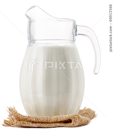 Glass milk jar isolated on white background 69913566