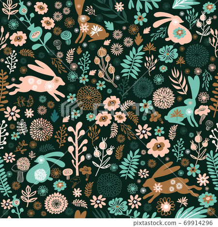 Beautiful seamless pattern with rabbit, Beautiful seamless pattern with rabbit, 69914296