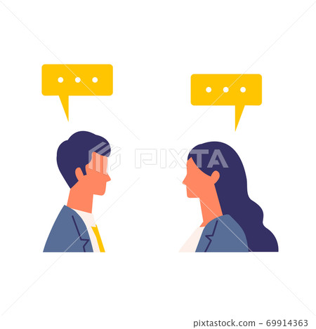 Illustration of a male and female businessman having a conversation 69914363