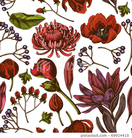 Seamless pattern with hand drawn colored... - Stock Illustration ...