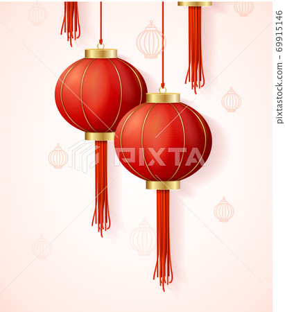 Download Realistic Detailed 3d Chinese Red Paper Lantern Stock Illustration 69915146 Pixta