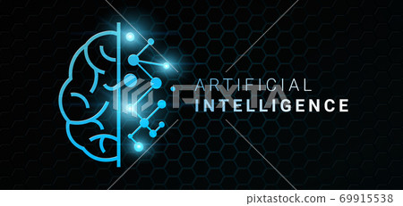 Artificial Intelligence. Digital Human Brain Half And Circuit Board Lines And Dots Artificial Intelligence. Digital Human Brain Half And Circuit Board Lines And Dots 69915538