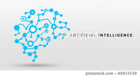 Artificial intelligence icon of human brain designed with circuit lines and dots Artificial intelligence icon of human brain designed with circuit lines and dots 69915539