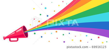 Vector pink megaphone with rainbow. Vector pink megaphone with rainbow. 69916123