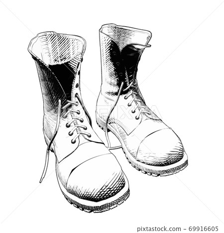 Boots shoe vintage drawing isolated on white BG 69916605