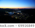 Twilight night view of Izushi Town from the ruins of Arikoyama Castle in Izushi Town, Hyogo Prefecture 69916849