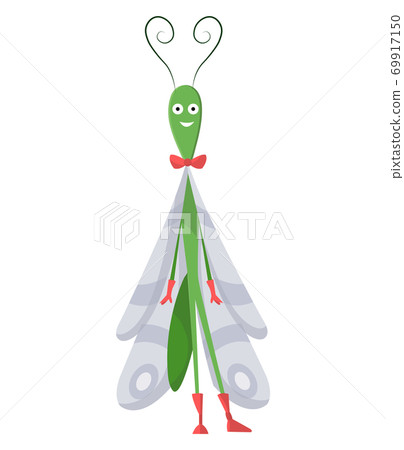 Funny cartoon insect isolated on white. Vector grasshopper character. Happy animal. Colorful hand drawn illustration. Flat colorful bug Funny cartoon insect isolated on white. Vector grasshopper character. Happy animal. Colorful hand drawn illustration. Flat colorful bug 69917150