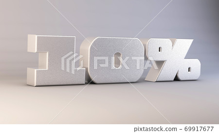 10 percent 3d metal text isolated on white, 3d render illustration 69917677